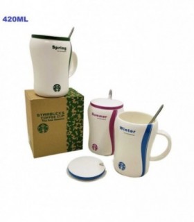 TAZA PORCELANA 420ML C-TAPA-CUCHR METAL 1041