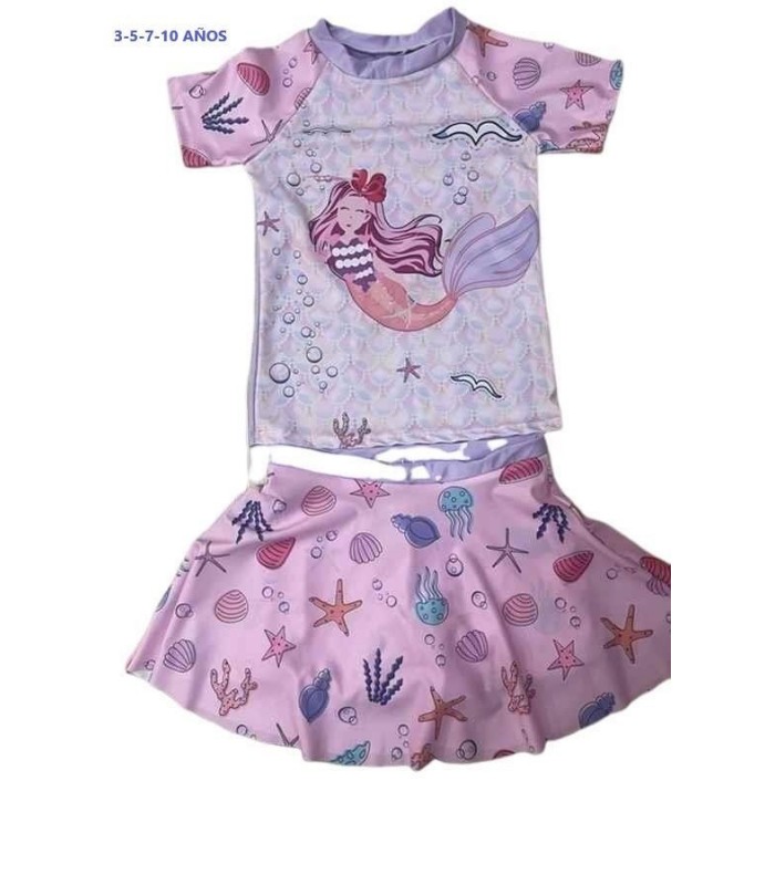 CONJ.PLAYA 2PCS POLLERA SIRENA 3-5-7-10A 134054