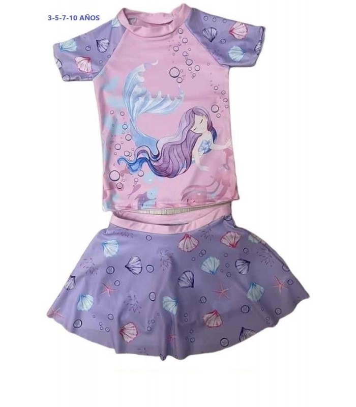 CONJ.PLAYA POLLERA 2PCS SIRENA 3-5-7-10A 134056