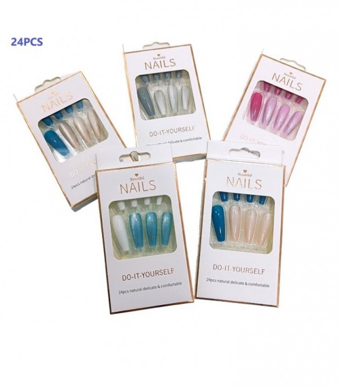 UÑA POSTISA 24PCS LARGO BRILLO NAILS 4C 133518