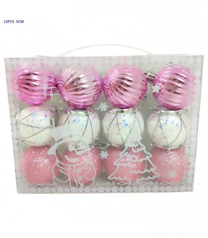PELOTA DE NAVIDAD 5CM 12PCS ROSE-BLANC 138696