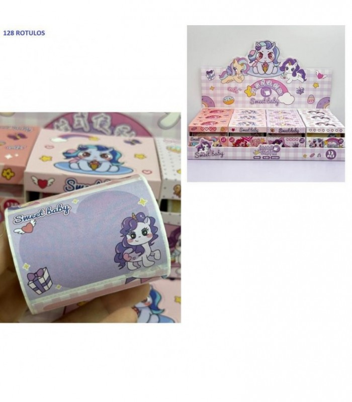 ROTULO 128PCS  PAPEL STICK  UNICORNIO CX JN-8386