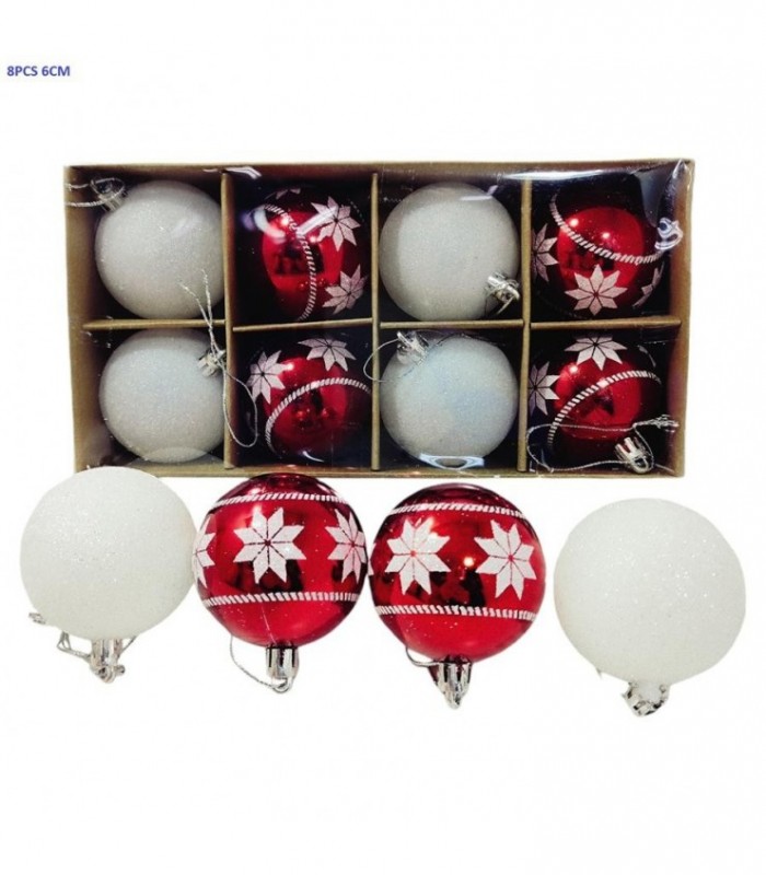 PELOTA DE NAVIDAD 6CM 8PCS ROJO-BLANCO 138720