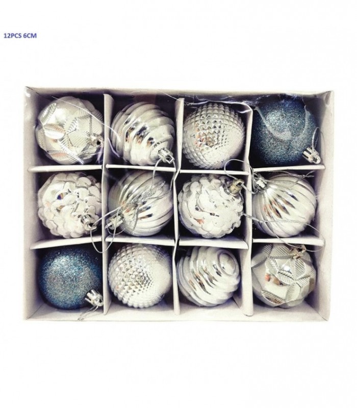 PELOTA DE NAVIDAD 6CM 12PCS BLANCO 138727