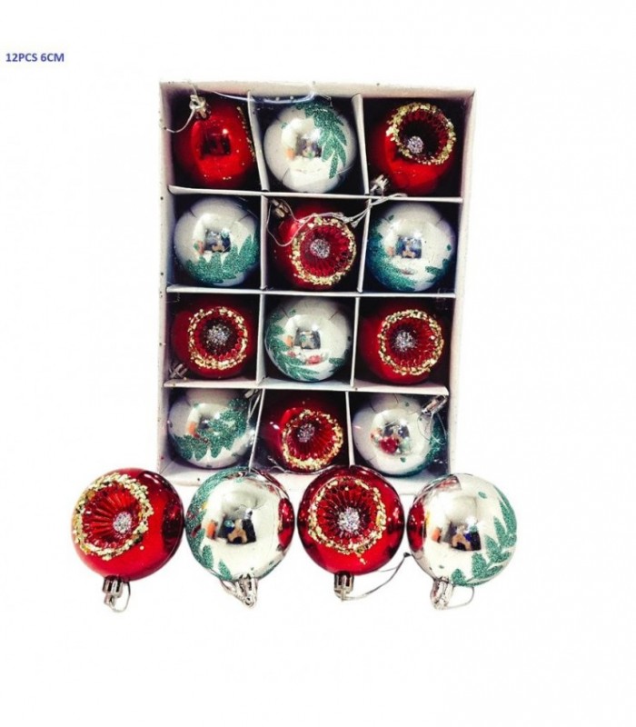 PELOTA DE NAVIDAD 6CM 12PCS ROJO-PLATA 138745