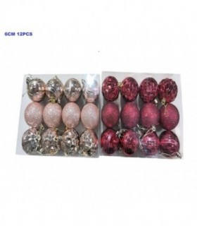 PELOTA DE NAVIDAD 6CM 12PCS ROJO-ROSE 141834