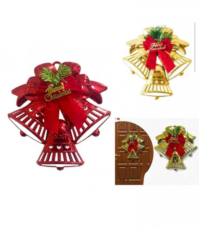 CAMPANA FELIZ NAVIDAD GDE ROJO-PLATA 141873