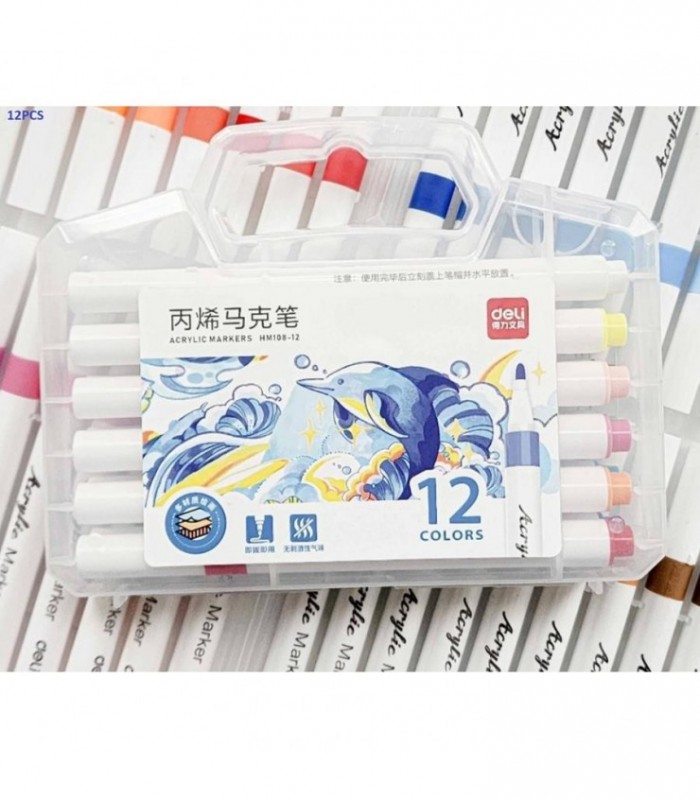 MARCADOR 12PCS DELI MALETA TRANSP.HM108-12