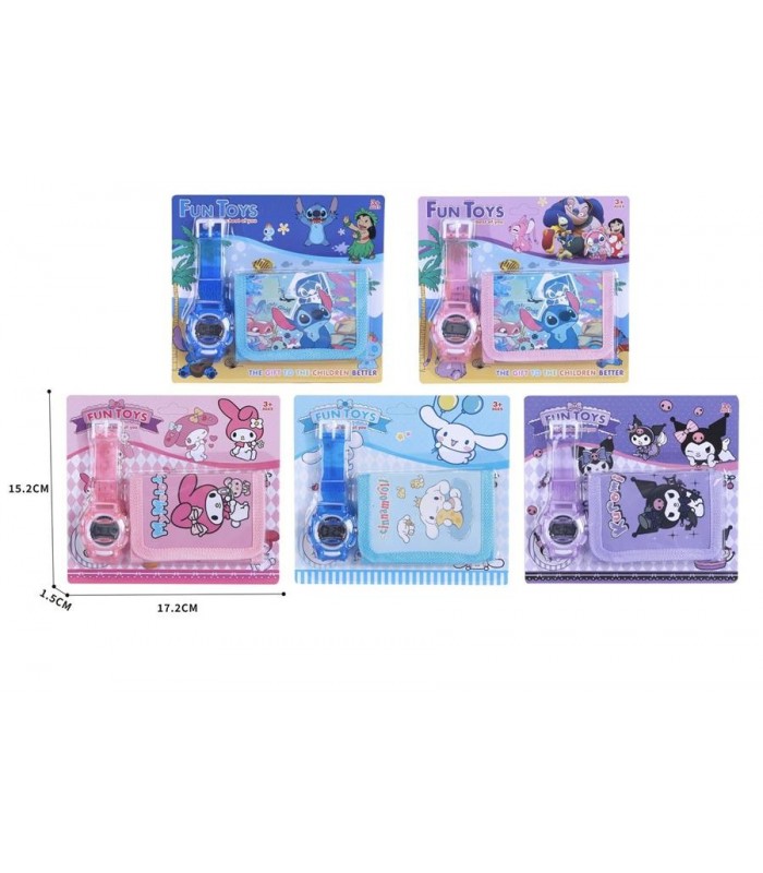 RELOJ C-BILLETERA STITCH-KUROMI-MELO CX301