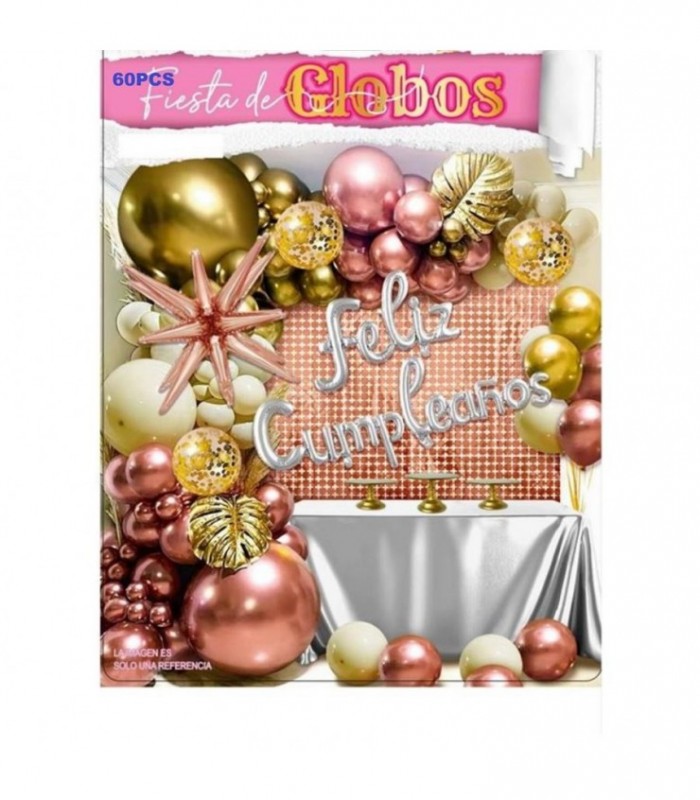KIT.GLOBOS 60PCS ROSE FELIZ CUMPLE 141623