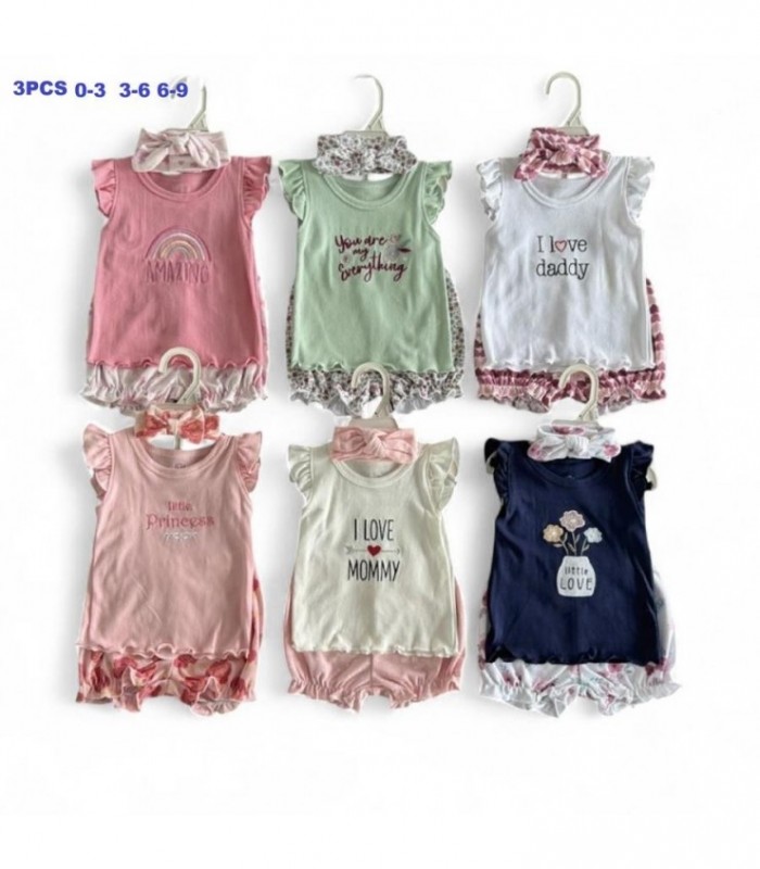 CONJ.3PCS BEBE BLUSA-SHORT 0-3 3-6 6-9 144310