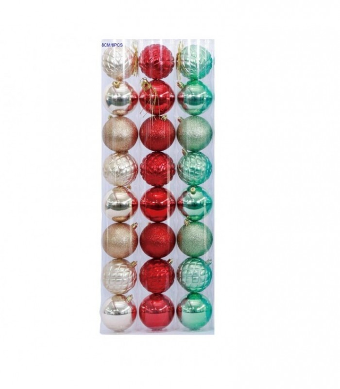 PELOTA DE NAVIDAD 8CM 8PCS 3C TUBO 141804