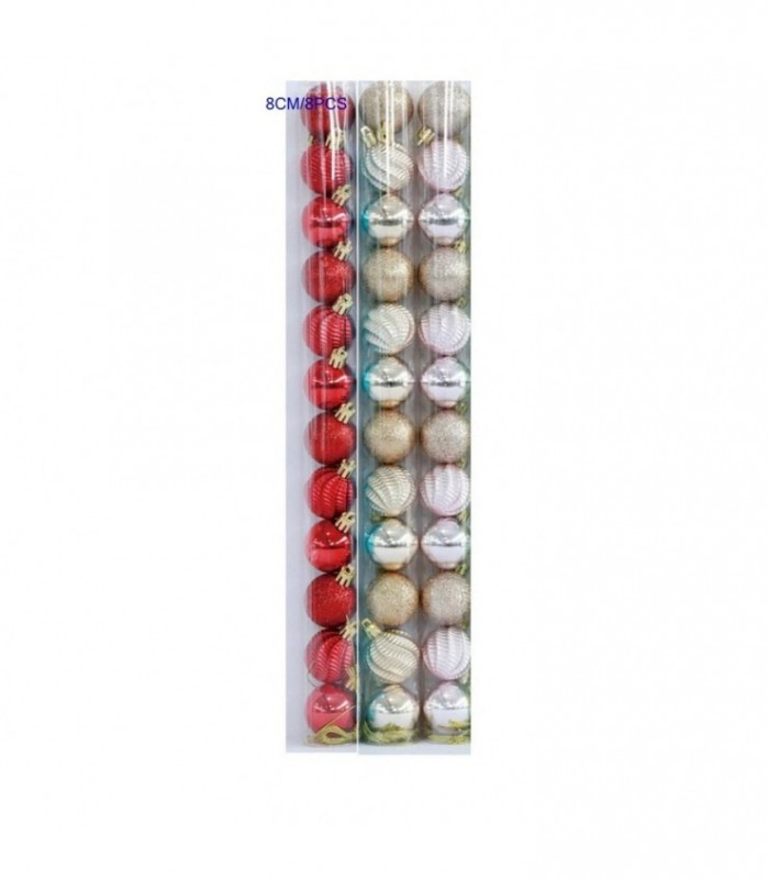 PELOTA DE NAVIDAD 8CM 8PCS 3C TUBO 141803