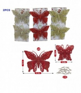 MARIPOSA DE NAVIDAD ADORNO 2PCS ROJO-DOR 141862