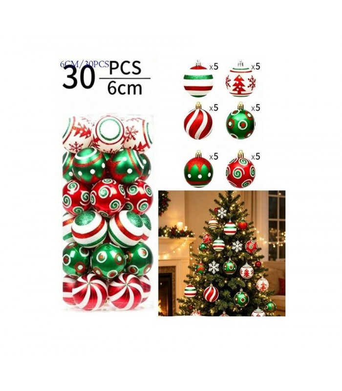 PELOTA DE NAVIDAD 6CM 30PCS POTE MIXTO 146214