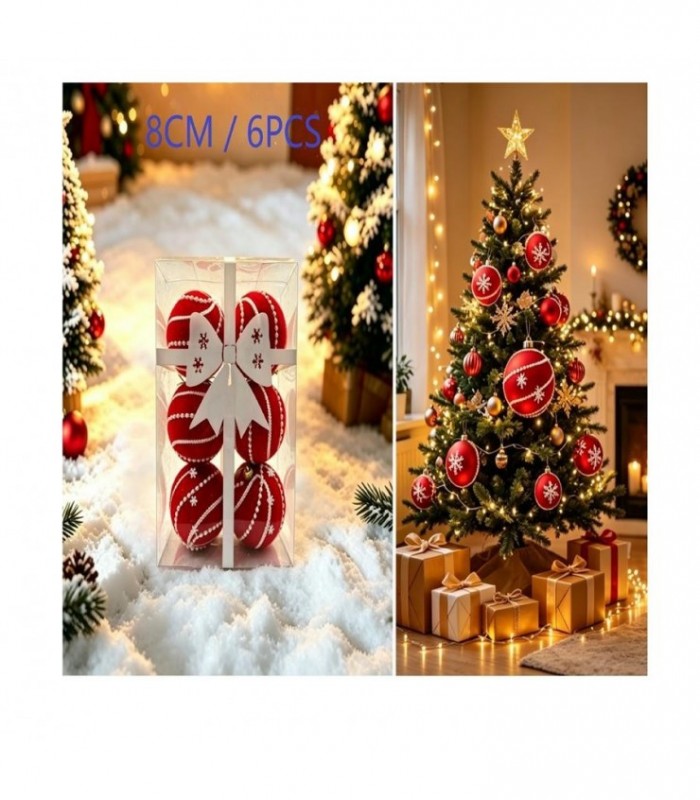 PELOTA DE NAVIDAD 8CM 6PCS ROJO 146223