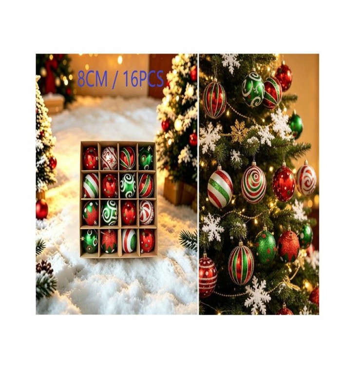 PELOTA DE NAVIDAD 8CM 16PCS MIXTO 146228