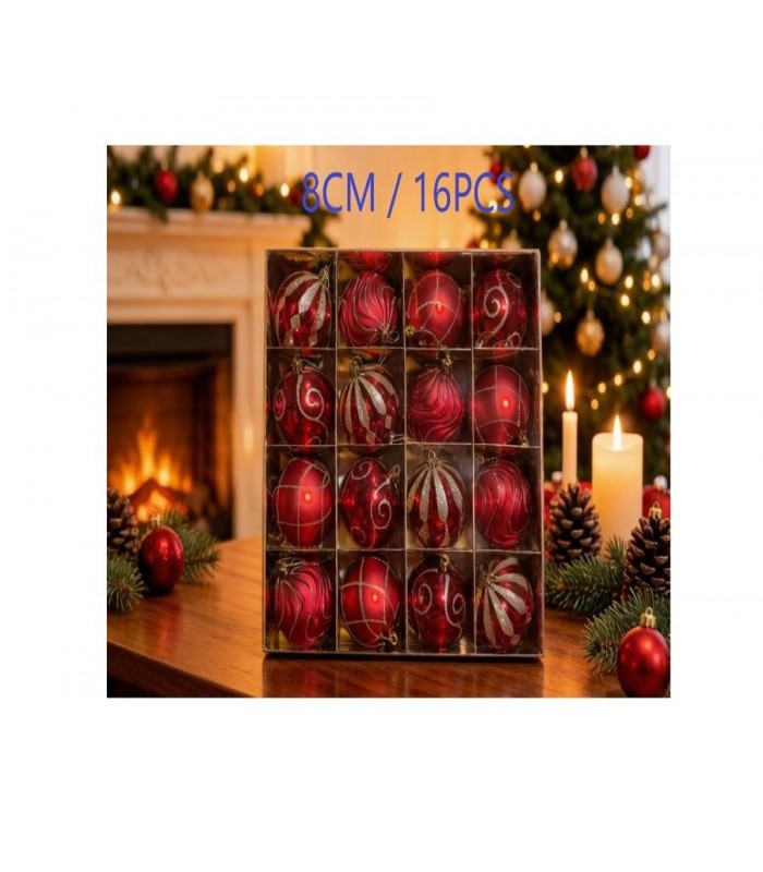 PELOTA DE NAVIDAD 8CM 16PCS ROJO 146230
