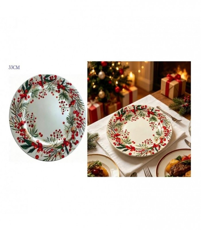 POSA PLATO NAVIDAD 33CM MUERDAGO 146780
