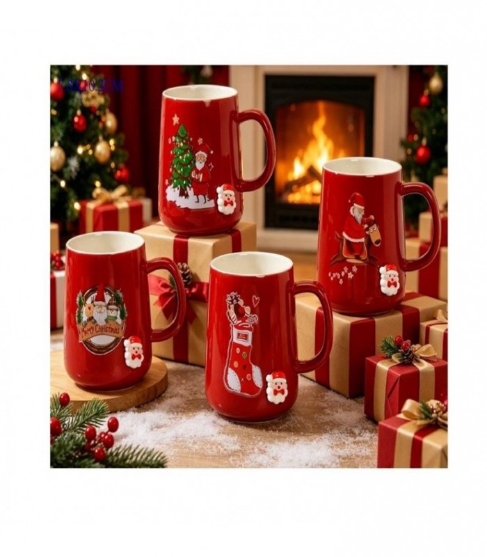 TAZA NAVIDAD PORC.ROJO 7.8X10.2CM 146535