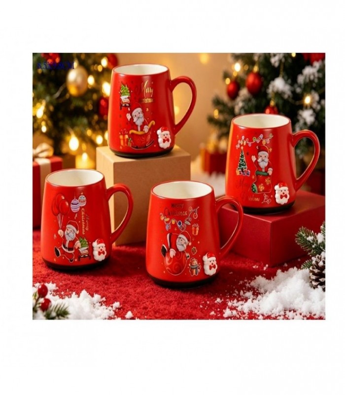 TAZA NAVIDAD PORC.ROJO 8.5X9.8CM 146536