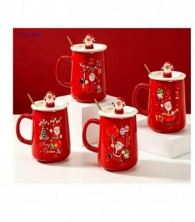 TAZA NAVIDAD PORC.ROJO C-TAPA 7.9X10.5CM 146541