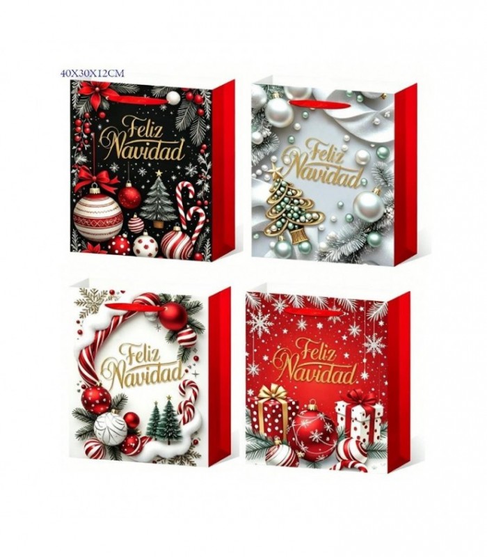 BOLSA DE REGALO NAVIDAD 30X40X12CM PAPEL FD1547L