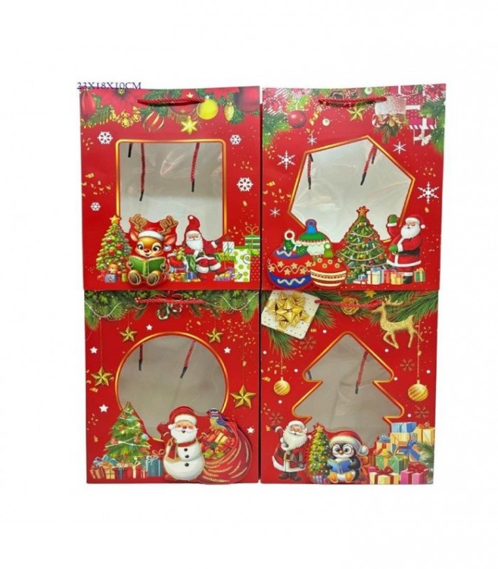 BOLSA DE REGALO NAVIDAD 18X23X10CM TRANSP.FD7264S