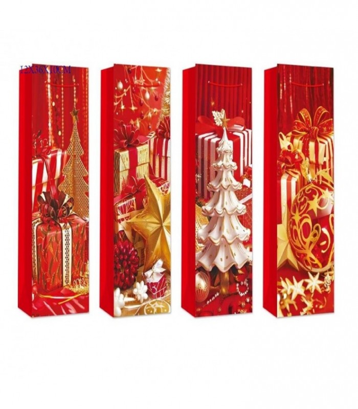 BOLSA DE REGALO NAVIDAD P-VINO 12X36X10CM FDC374