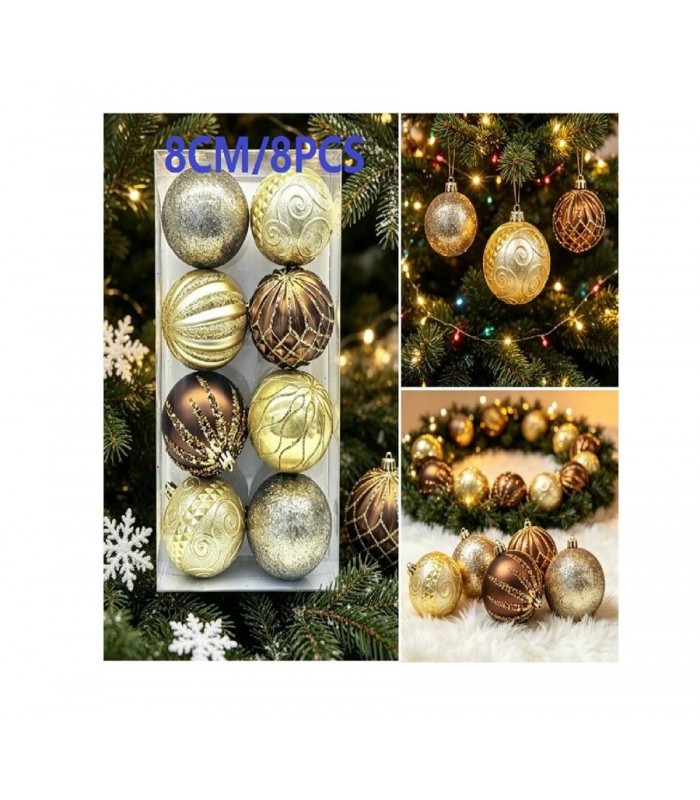 PELOTA DE NAVIDAD 8CM 8PCS DORADO 146248