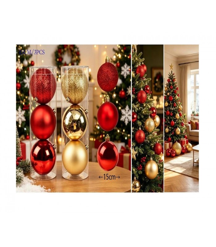 PELOTA DE NAVIDAD 15CM 3PCS DORADO-ROJO 146244